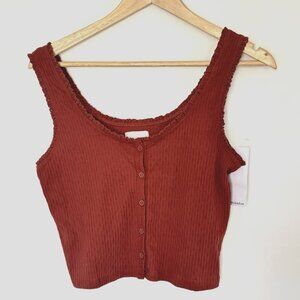 Eyeshadow Cropped Ribbed Tank Top Lace Ruffle Size Small-Medium NEW NWT